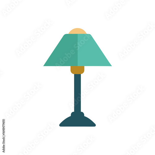 Modern teal desk lamp with warm light, perfect for cozy home office or reading nook ambiance.