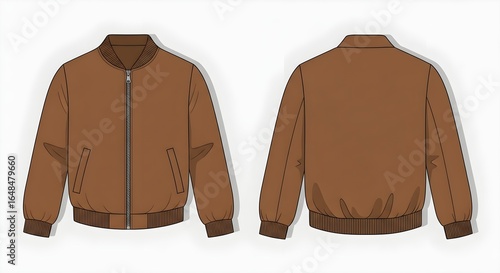 Sophisticated and versatile brown bomber jacket mockup, perfect for fashion designers to showcase new apparel lines and create stylish clothing templates with a realistic feel for brand presentations.