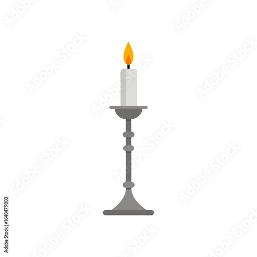Elegant silver candlestick with a single lit white candle glowing warmly, evoking tradition and ambiance.