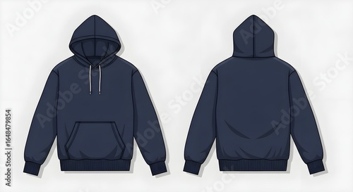 Versatile Mockup Hoodie Navy template showcasing detailed front and back views, ideal for apparel design, fashion branding, and casual wear presentations.