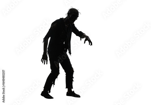 Silhouette of a zombie walking with outstretched arms, isolated on transparent background