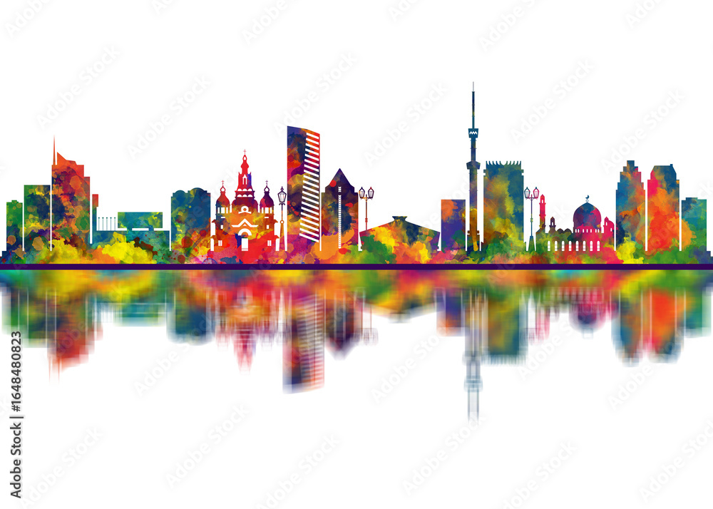 Fototapeta premium Almaty Kazakhstan Skyline. Cityscape Skyscraper Buildings Landscape City Downtown Abstract Landmarks Travel Art