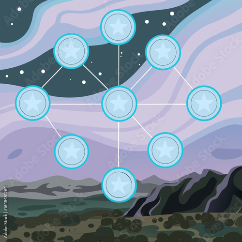 Stakeholder Nebula Constellations: Cosmic Business Ecosystem Vector Map Illustration