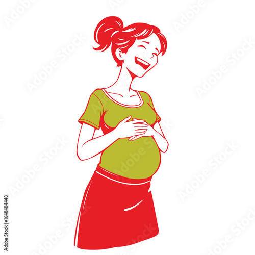 Laughing girl holding her belly vector design concept illustration.