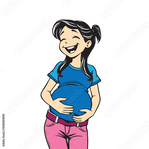 Laughing girl holding her belly vector design concept illustration.