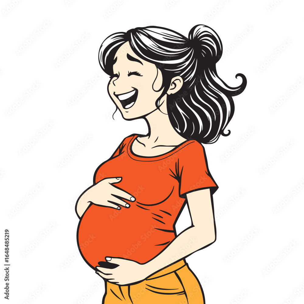 Laughing girl holding her belly vector design concept illustration. Laughing girl holding her belly vector design concept illustration.