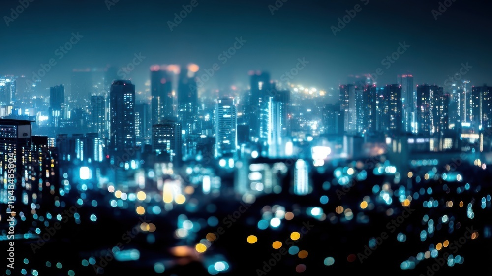 Fototapeta premium A stunning night cityscape featuring towering skyscrapers illuminated by vibrant lights,