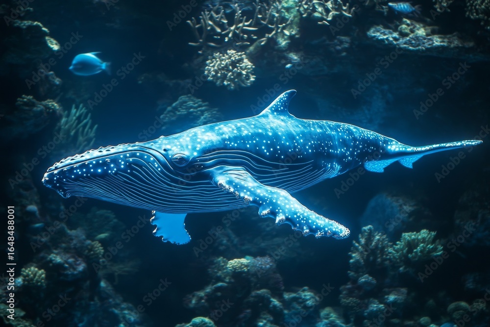 Obraz premium Humpback Whale Swimming in a Coral Reef