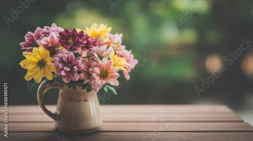 Wallpaper Mural A ceramic vase filled with colorful daisies sits on a wooden surface, Torontodigital.ca