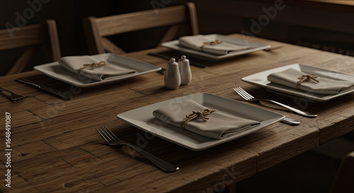 Wallpaper Mural Elegant Table Setting with Napkins Plates and Forks Ready for Dinner. Torontodigital.ca