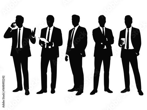 A collection of five professional men in various business suits posing for corporate concepts