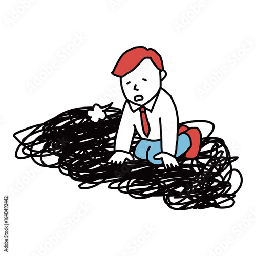 疲れて床に膝をつく男性のイラスト