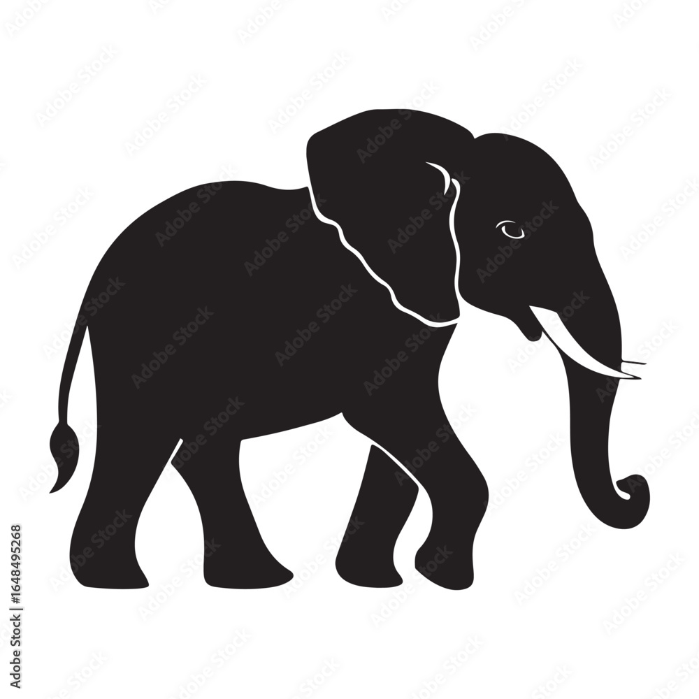 Fototapeta premium Black silhouette of an African elephant with tusks in side view vector illustration