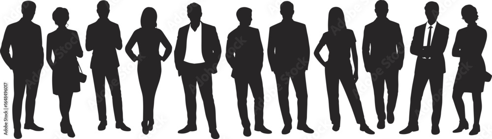 Silhouette of diverse business people, professional team, corporate group, standing together, teamwork, leadership, collaboration, success, formal attire, office environmen Silhouette of diverse business people, professional team, corporate group, standing together, teamwork, leadership, collaboration, success, formal attire, office environmen