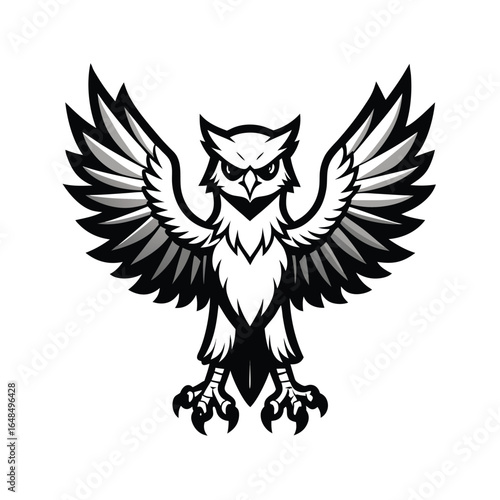 Professional outline of a majestic harpy eagle with wings spread wide in flight