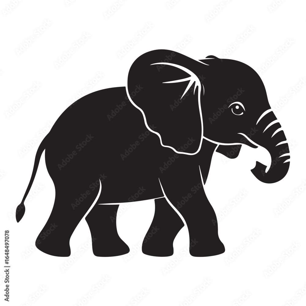 Obraz premium Black silhouette of an African elephant with tusks in side view vector illustration