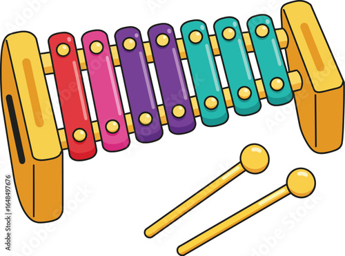 Rainbow Toy Xylophone with Mallets Vector illustration
