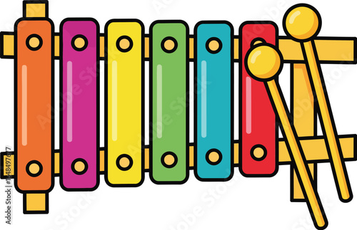 Rainbow Toy Xylophone with Mallets Vector illustration