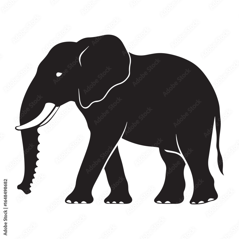 Fototapeta premium Black silhouette of an African elephant with tusks in side view vector illustration