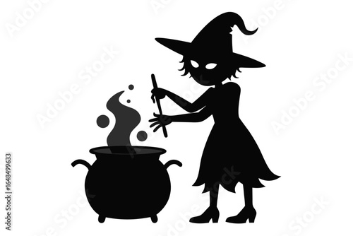 witch with a broom silhouette vector illustration, halloween, black vector