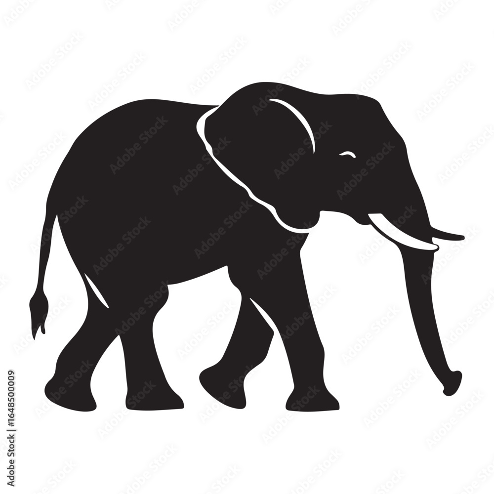 Fototapeta premium Black silhouette of an African elephant with tusks in side view vector illustration