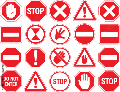 Street symbol sign stop warning black text sign do not enter hand not allowed limitation danger