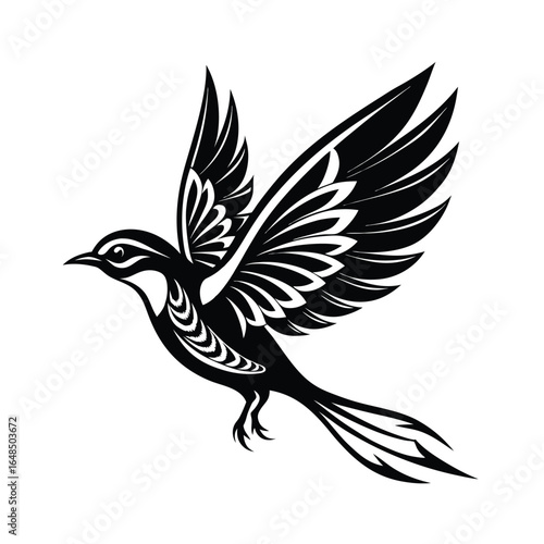 Foto Elegant vector illustration of a starling bird in flight with decorative swirlin