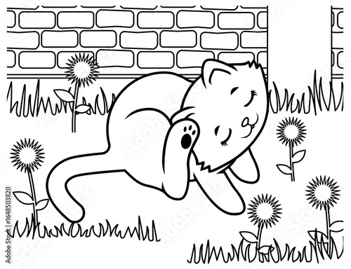 Scratching Kitten Coloring Page
