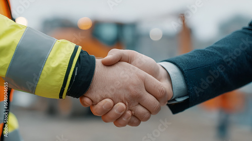 Close Up Professional Handshake Between Engineer and Businessman Illustration. Ai Generated Images