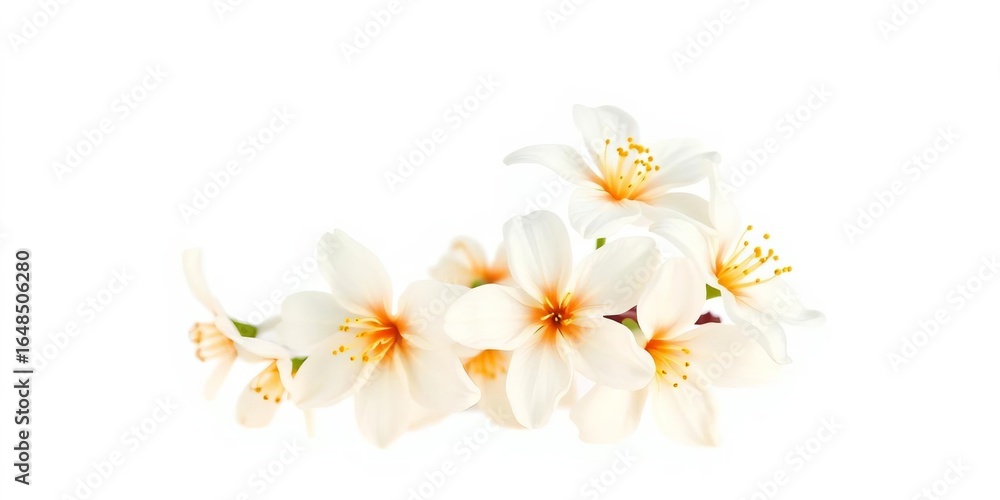 Fototapeta premium Delicate white orange blossoms isolated on pure white background, macro photography, plant