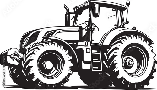 "A vintage black and white tractor vector silhouette showcasing a classic farm vehicle design