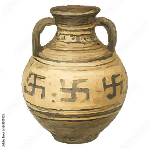 Hand-drawn swastika pattern amphora antique pottery vector illustration