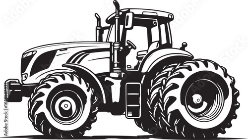"A vintage black and white tractor vector silhouette showcasing a classic farm vehicle design