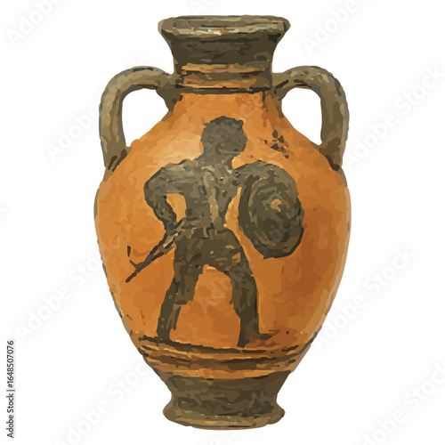 Hand-drawn hoplite warrior amphora antique pottery vector illustration