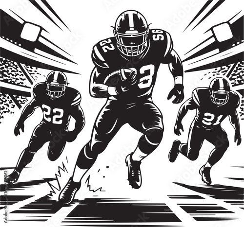 Dynamic football players clash on stadium field action