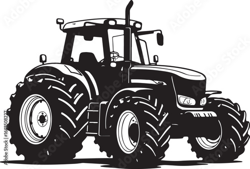 "A vintage black and white tractor vector silhouette showcasing a classic farm vehicle design in bold contrast.