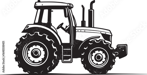 "A vintage black and white tractor vector silhouette showcasing a classic farm vehicle design in bold contrast.