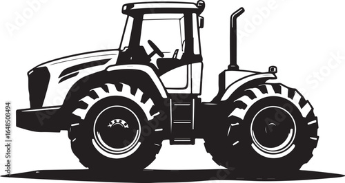 "A vintage black and white tractor vector silhouette showcasing a classic farm vehicle design in bold contrast.