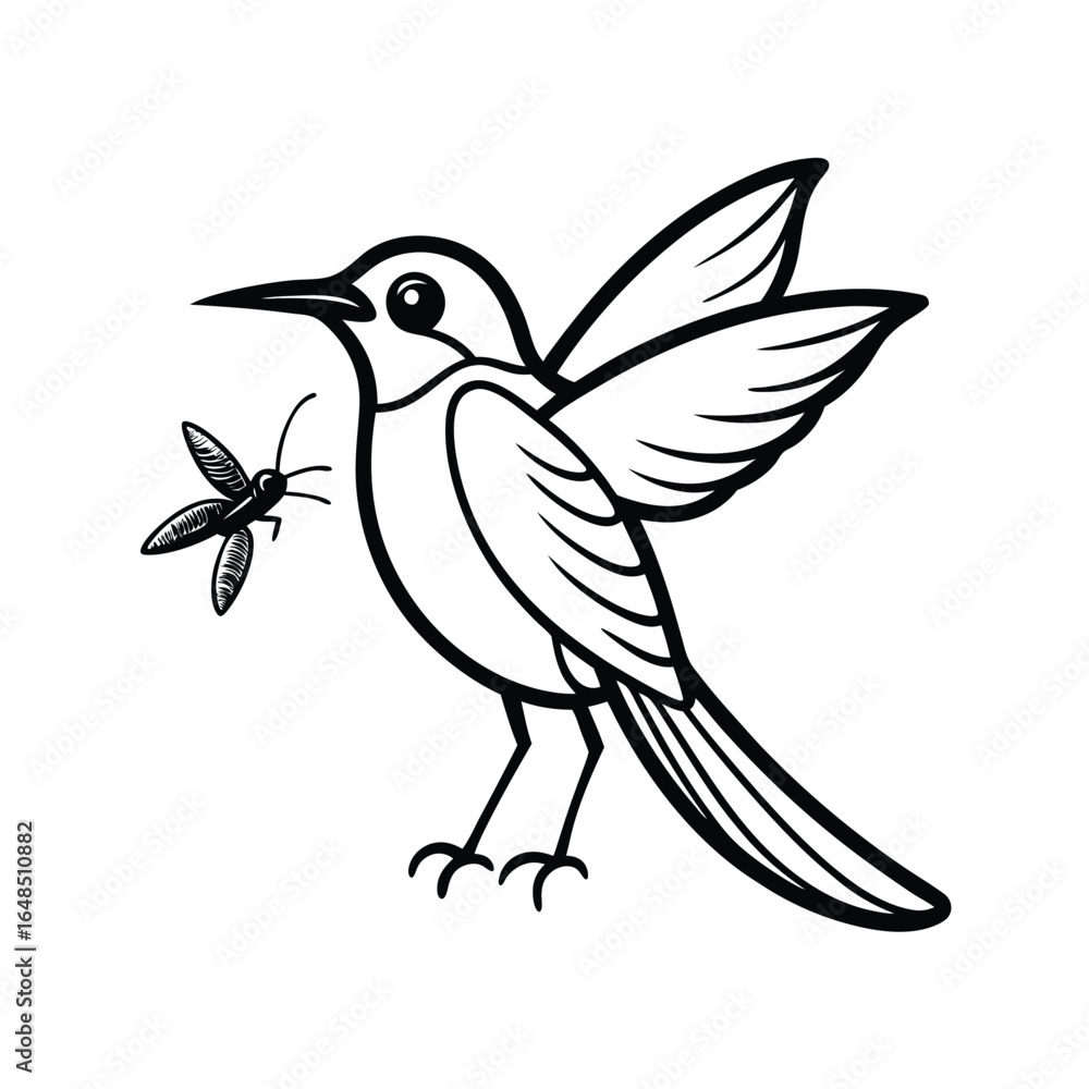 Fototapeta premium Elegant ultra fine line illustration of a bee eater bird holding an insect in its beak