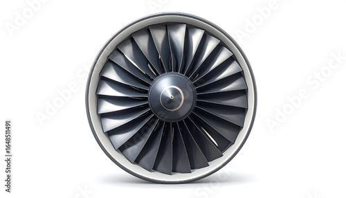A close-up view of a jet engine turbine with visible blades, showcasing its design and engineering.