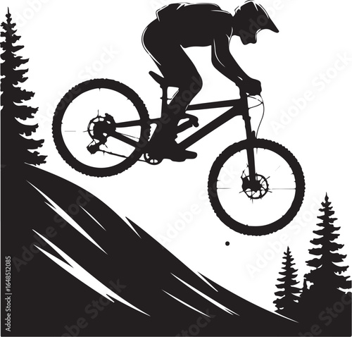 Dynamic cyclist soars airborne down mountain trail