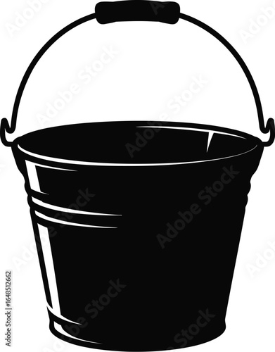 Black metal bucket with handle container