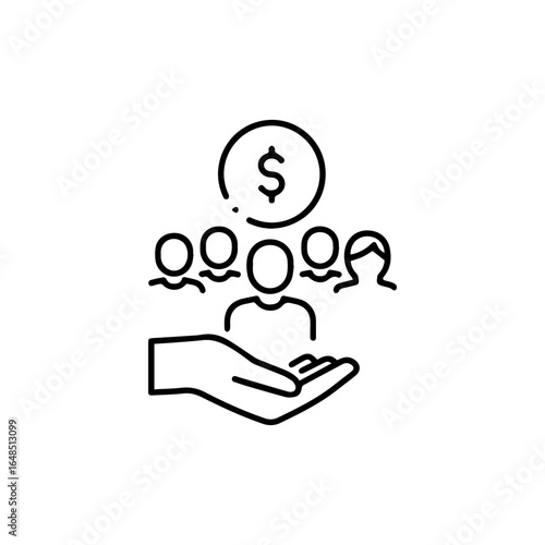 Financial Support Concept Hand Offering Money to a Group of People.