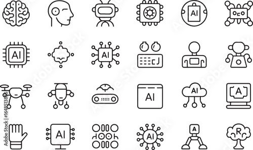 Artificial intelligence and robotics icons representing AI concepts and futuristic technology brain