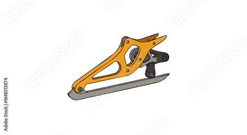 A modern speed skating clap skate with a yellow frame and articulated blade mechanism.