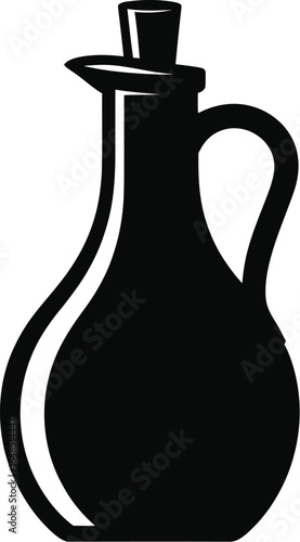 Black glass cruet with handle and stopper bottle container