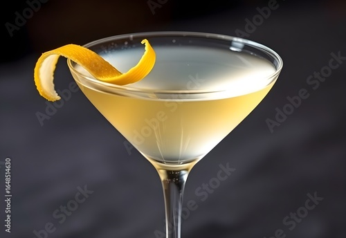 Glasses of champagne and martini with fruits and ice on a black background