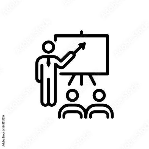 Simple Black and White Presentation Icon Depicting Teacher and Audience.