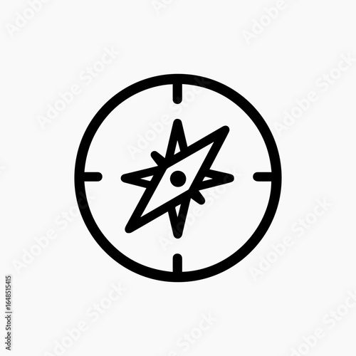 Simple Black Compass Icon with Detailed Design.