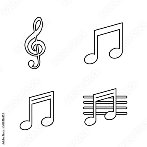 Simple Music Notes and Treble Clef Line Art on White Background